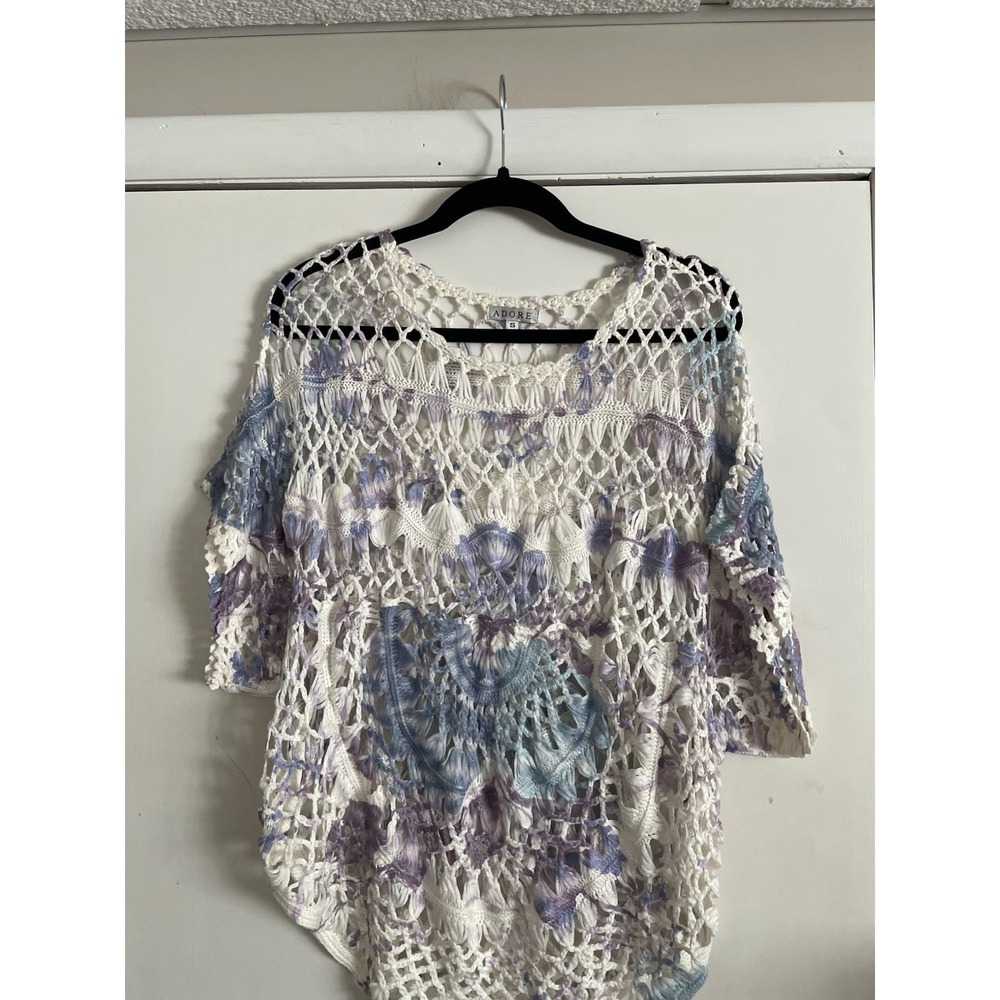 Multicolor Crochet Top Coverup S Boho Hippie Beach Artsy Festival Cottage